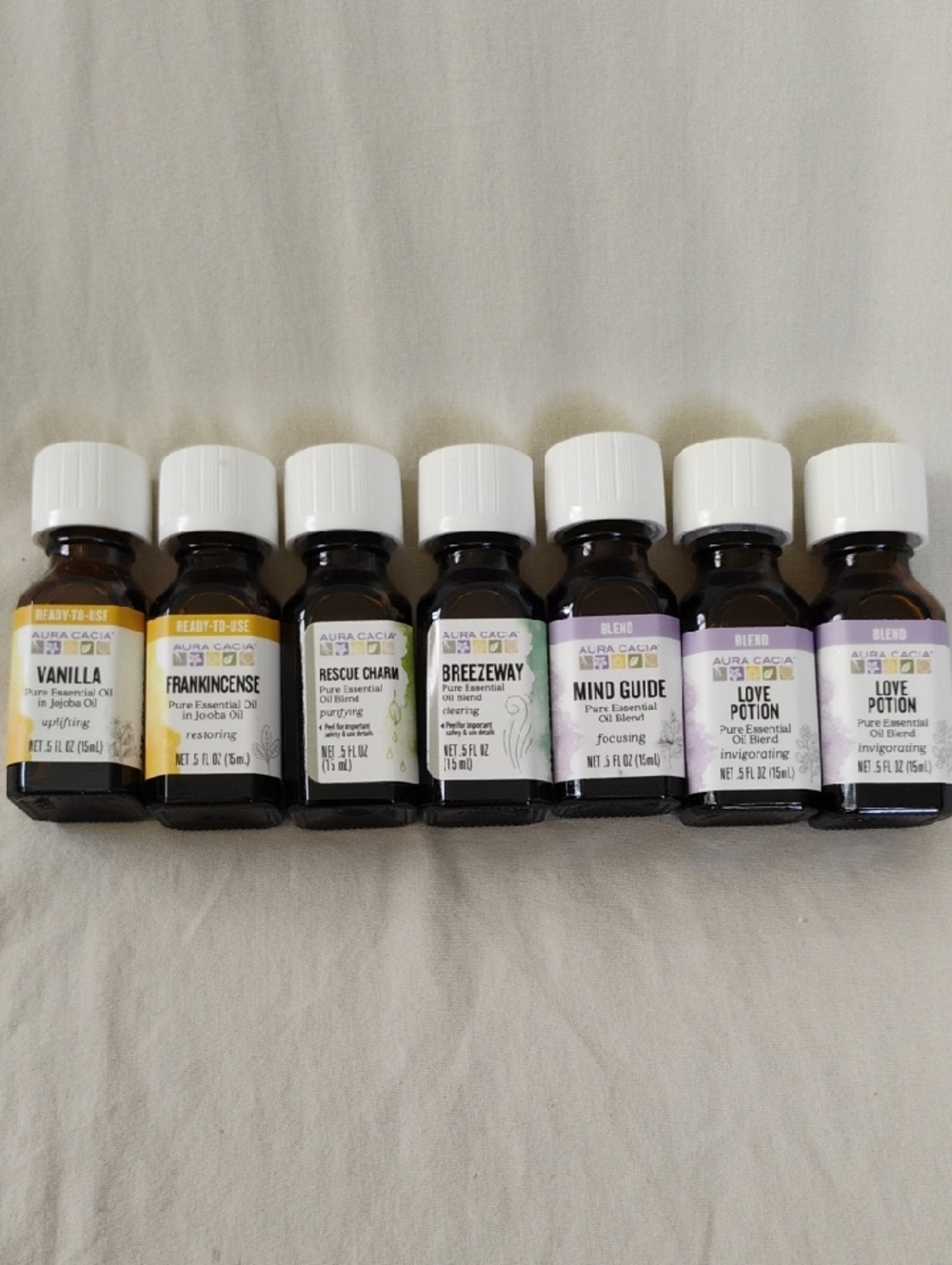 Aura Cacia Essential Oil Blends 6 Varieties 7 Bottles .5 Fl Oz Each